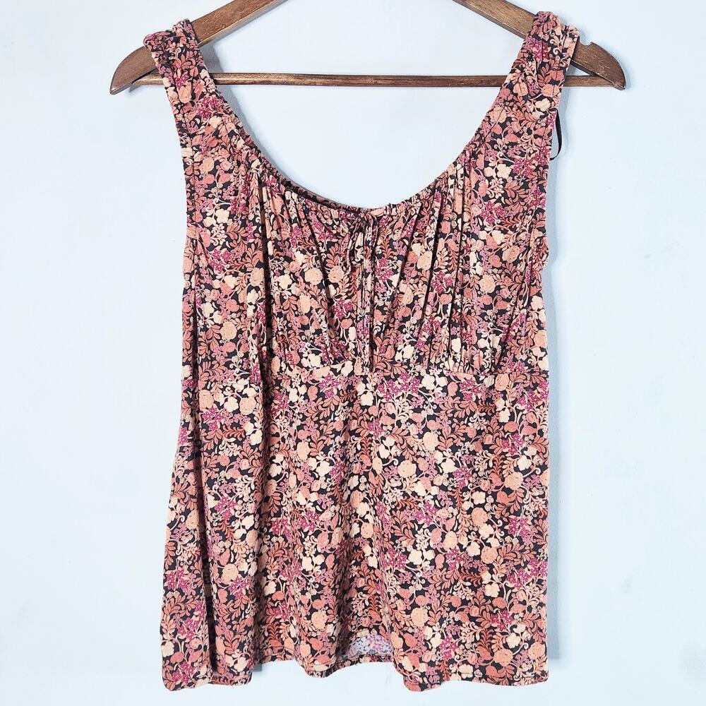 Old Navy Womens Brown Orange Floral Babydoll Tank Top Size Medium Y2K Retro Boho